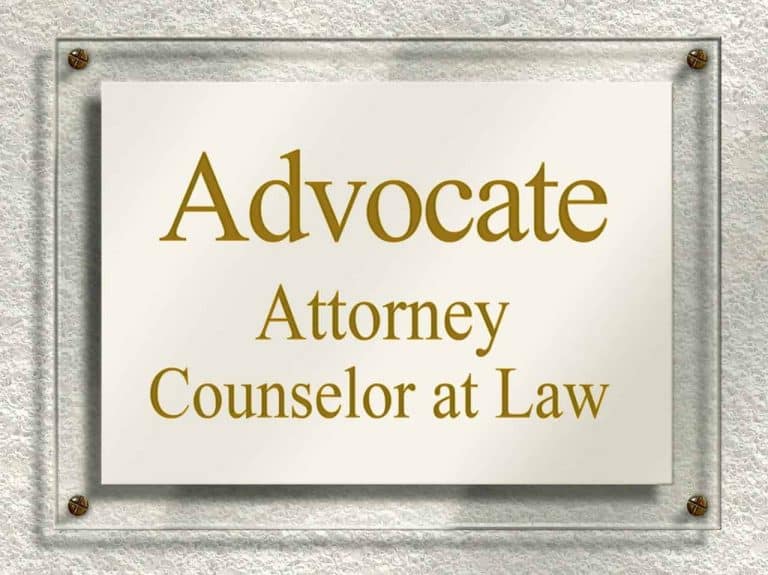 Law office sign: Advocate, Attorney, Counselor at Law