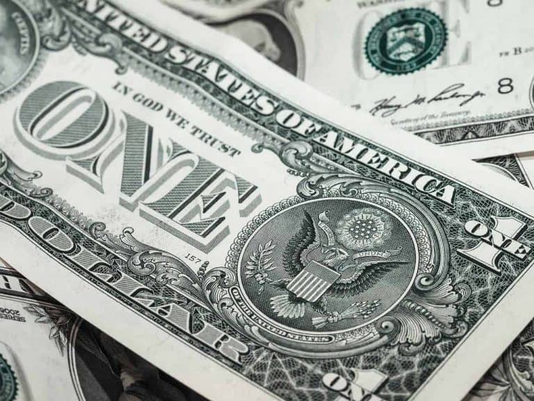 Close-up of one-dollar bills.