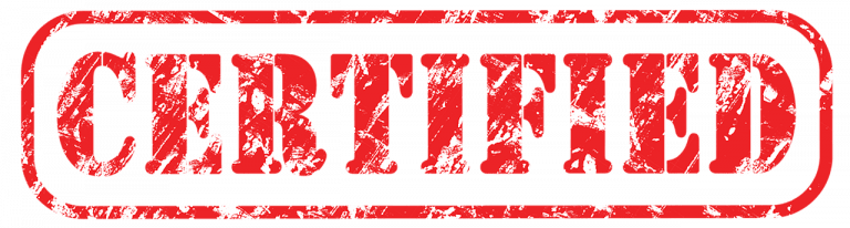 Red certified stamp with distressed effect.