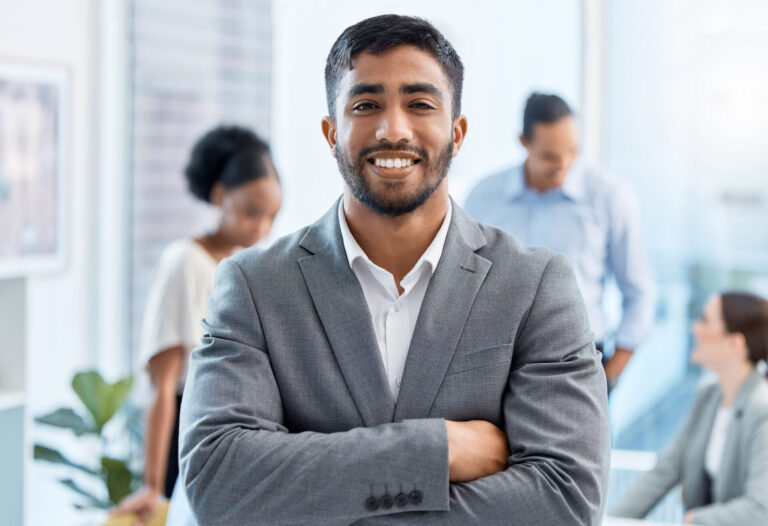 Professional man smiling in office setting
